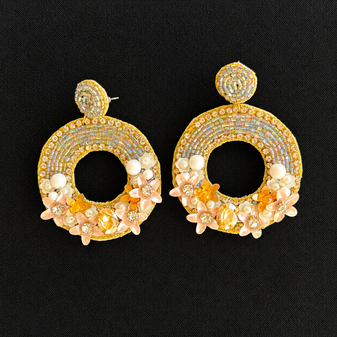 Golden Hour Bloom — Handmade Beaded Floral Statement Earrings