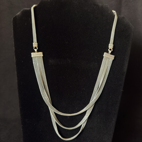 Oxidized brass triple draped chain necklace