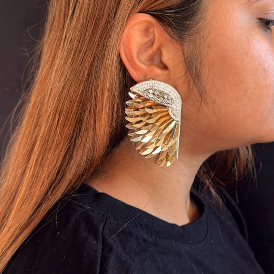 Golden Seraph Wings — Handmade Beaded Statement Earrings
