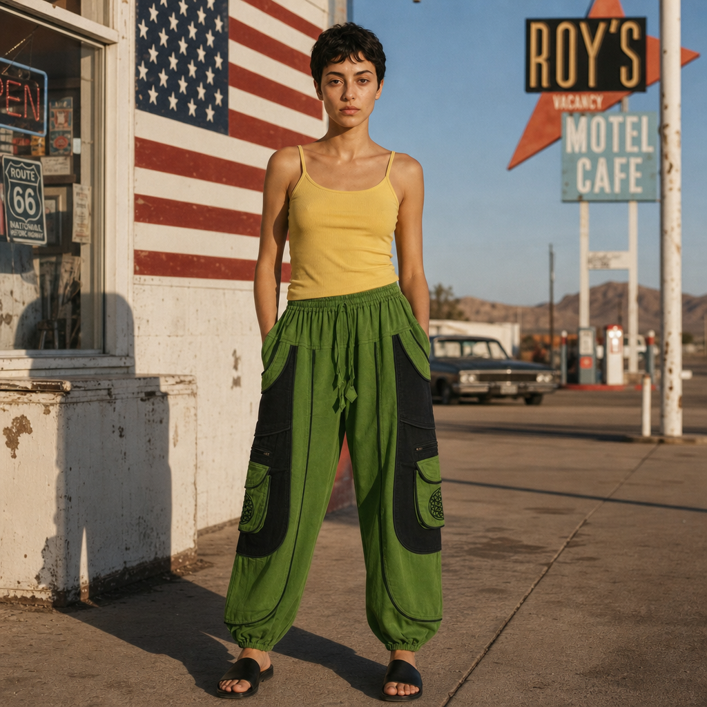 Green Utility Cotton Cargo Pants