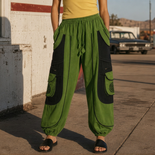 Green Utility Cotton Cargo Pants