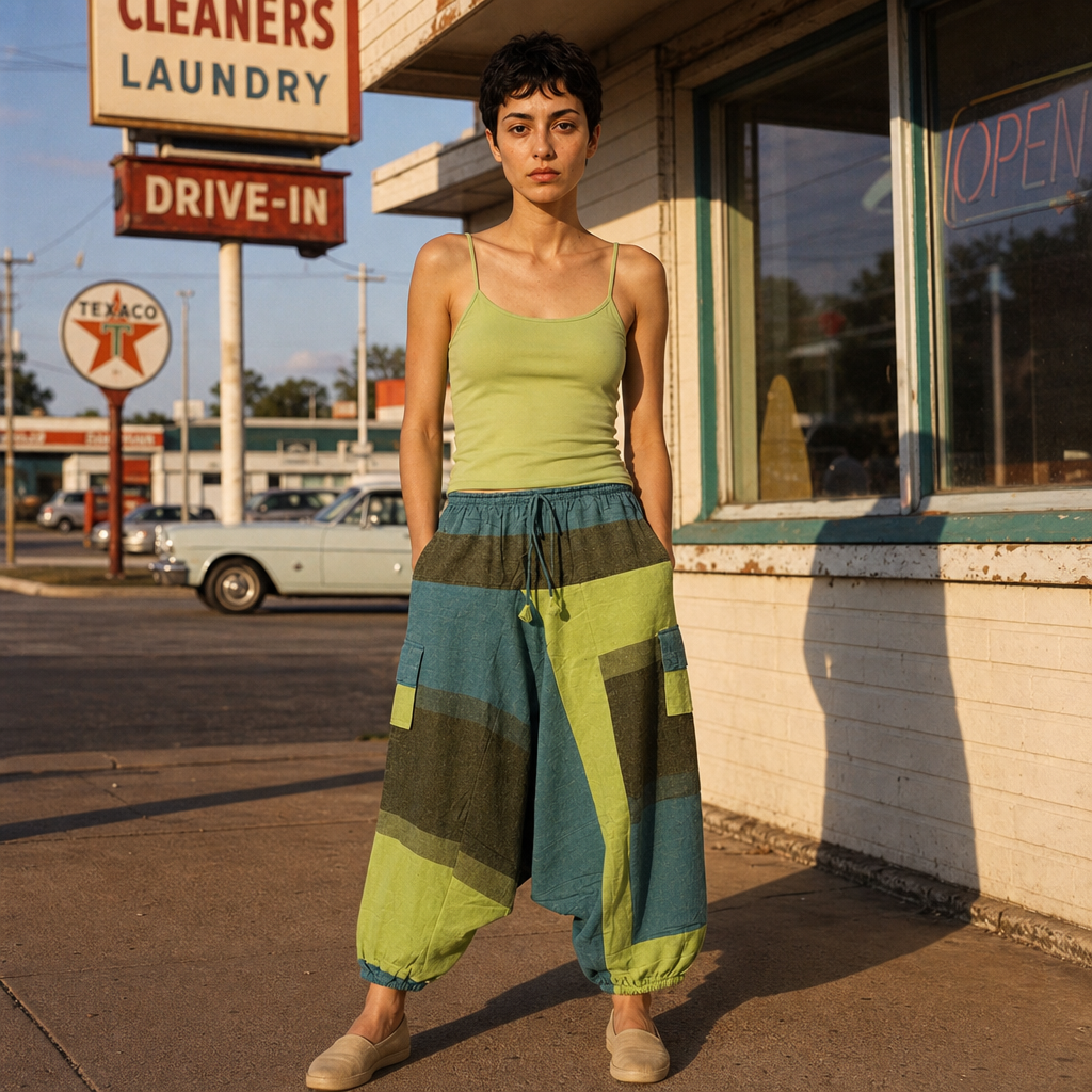 Colorblock Cotton Harem Pants