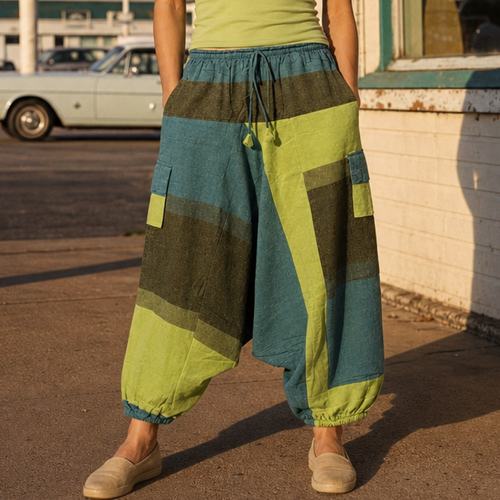 Colorblock Cotton Harem Pants