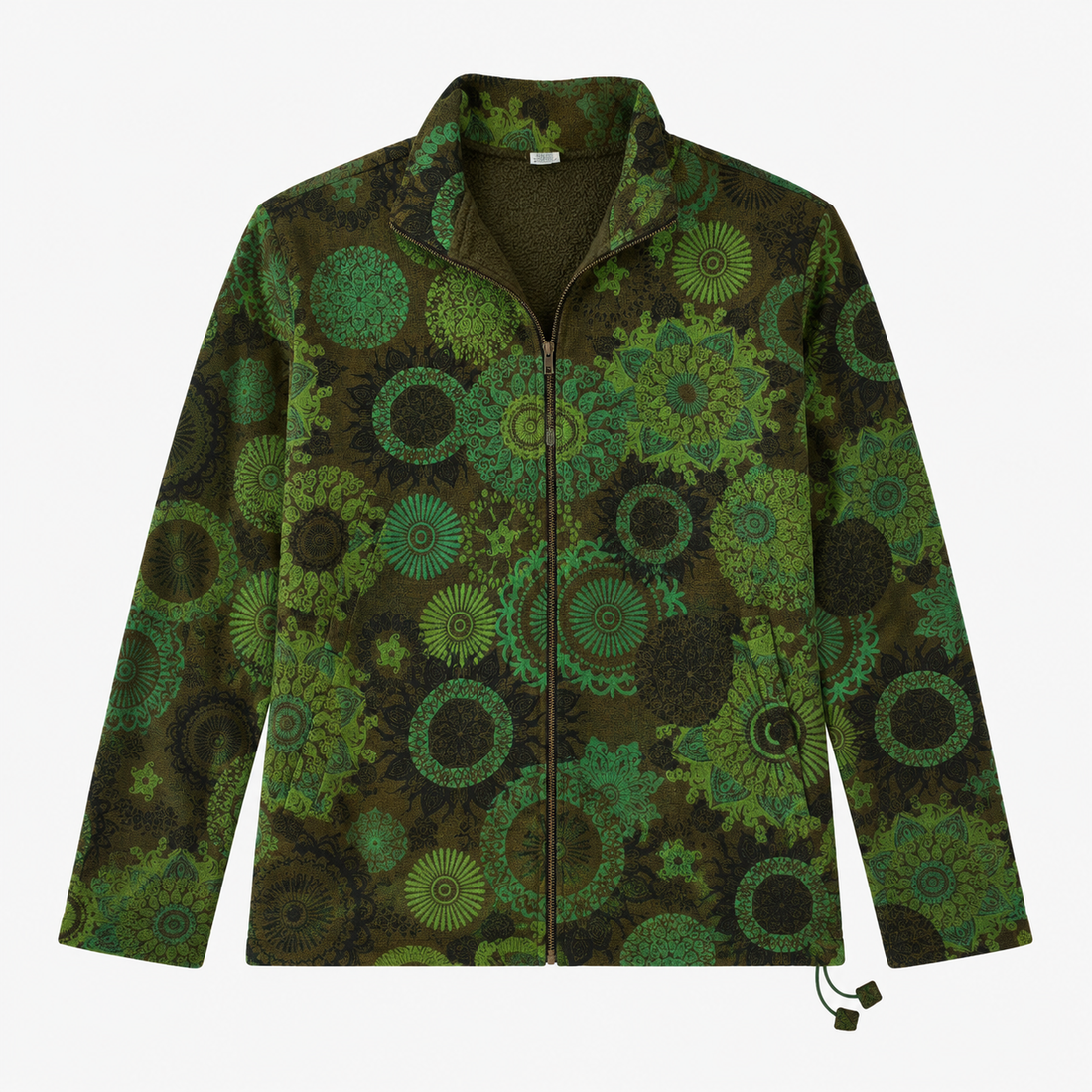 Green Mandala Print Zip-Up Jacket