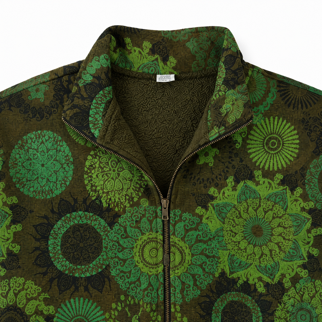 Green Mandala Print Zip-Up Jacket