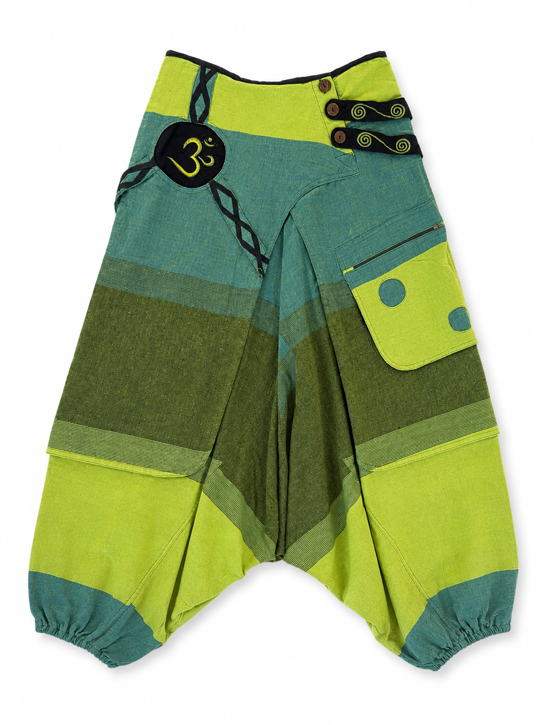 Green Om Patchwork Harem Pants