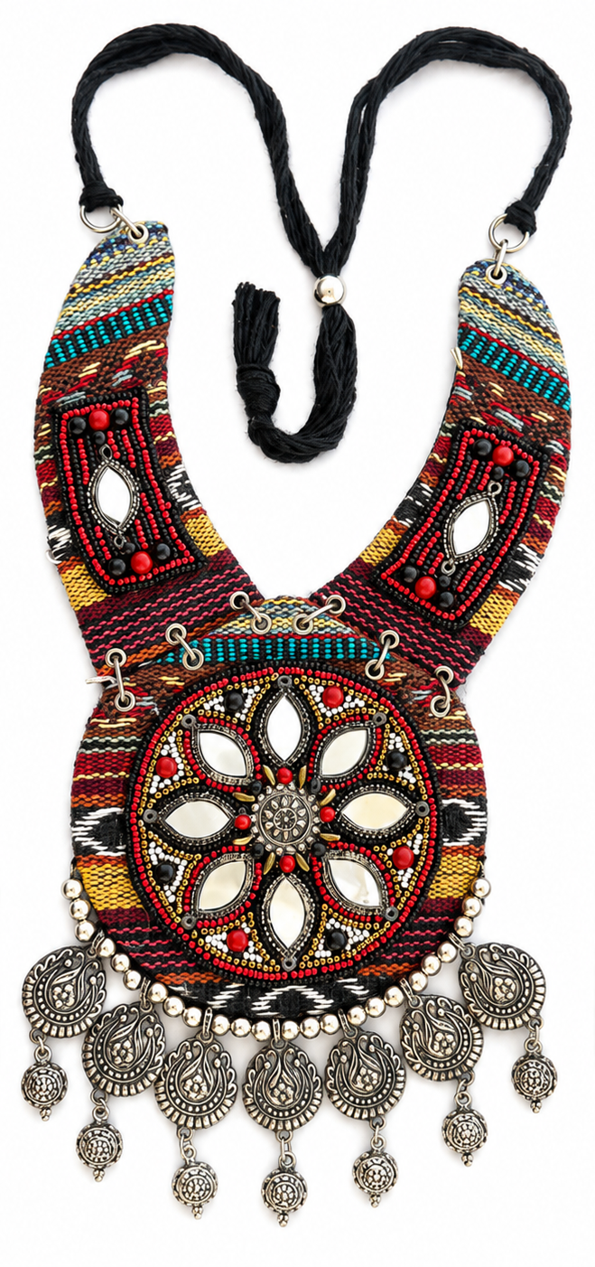 Kutch-Inspired Mirror Work Textile Statement Necklace