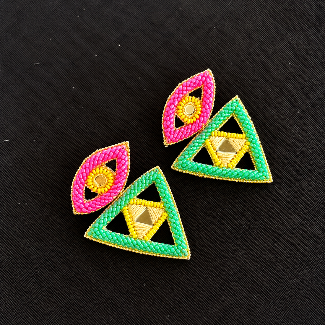 Cosmic Gaze — Handmade Beaded Geometric Eye Earrings