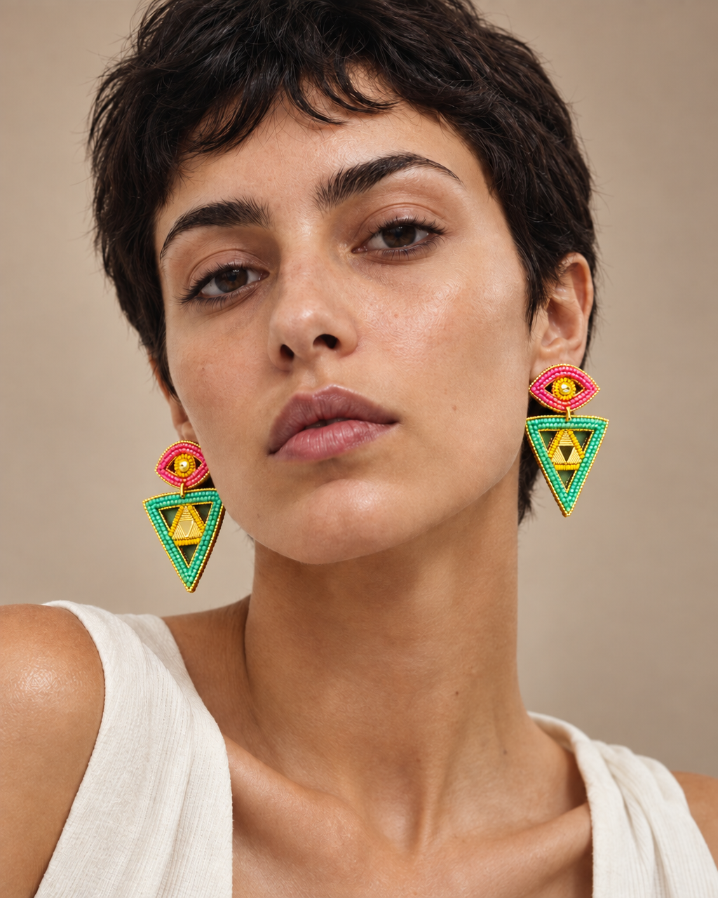Cosmic Gaze — Handmade Beaded Geometric Eye Earrings