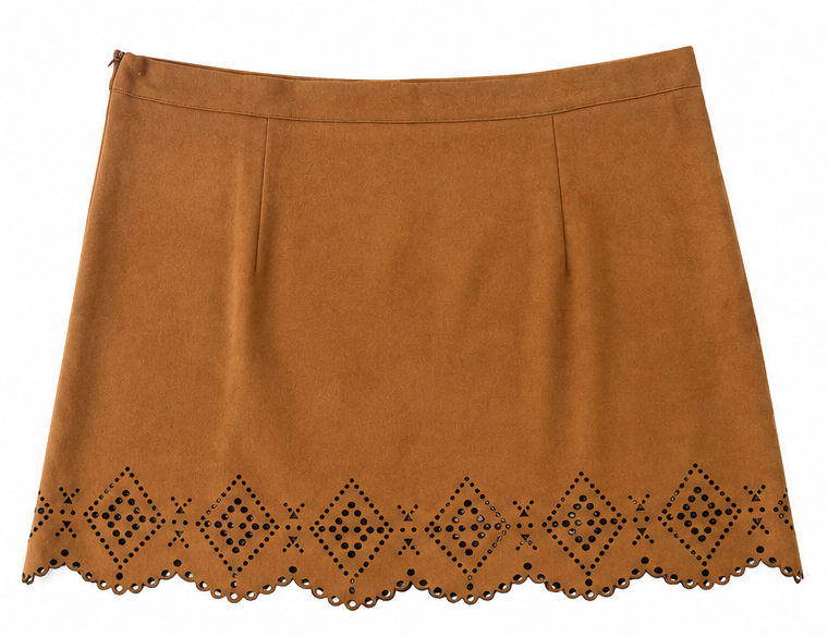 Tan Cutout Scallop-Hem Skirt