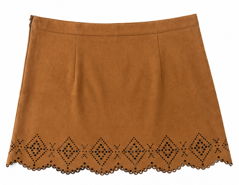 Tan Cutout Scallop-Hem Skirt