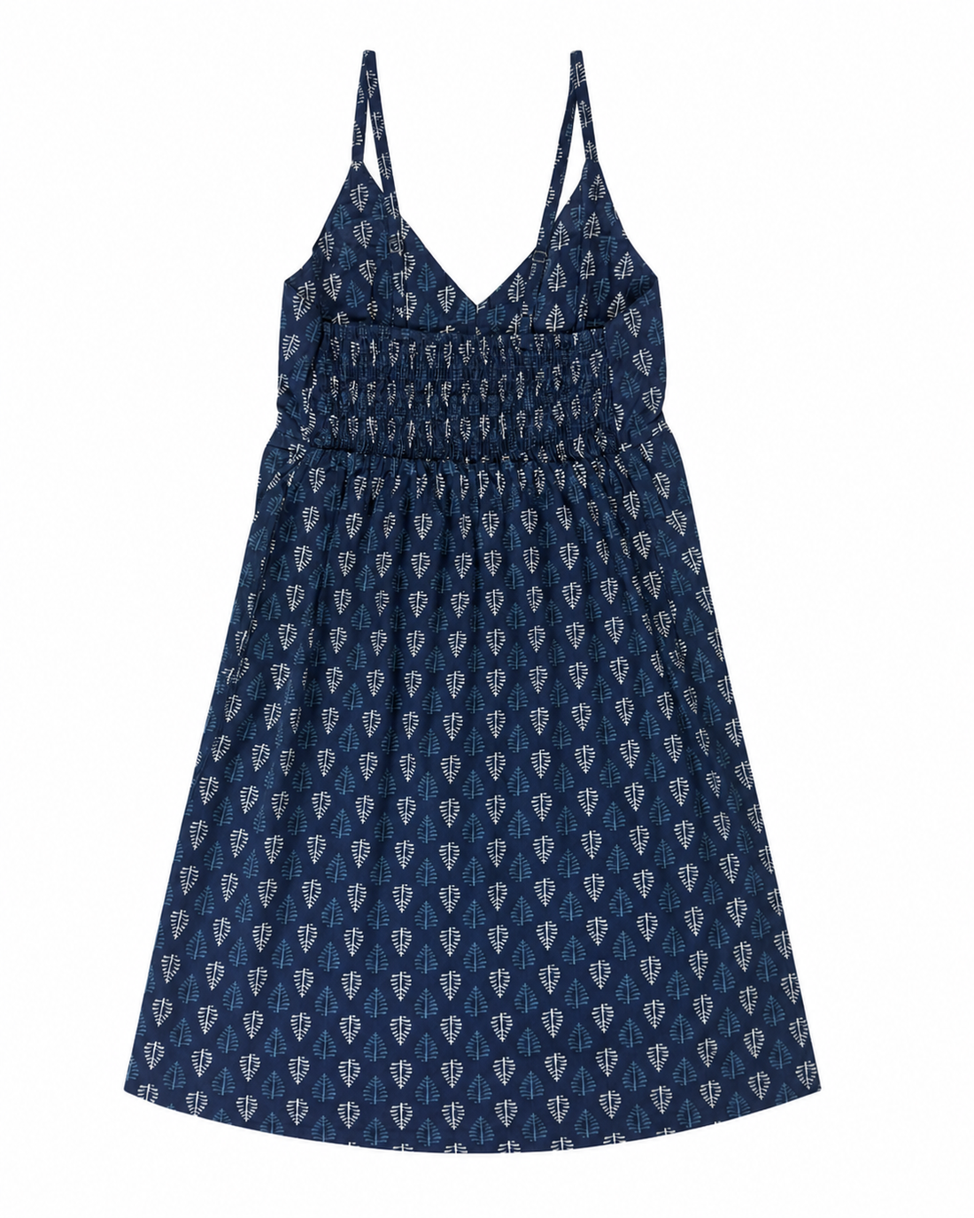 Blue Block Print Cotton Midi Dress