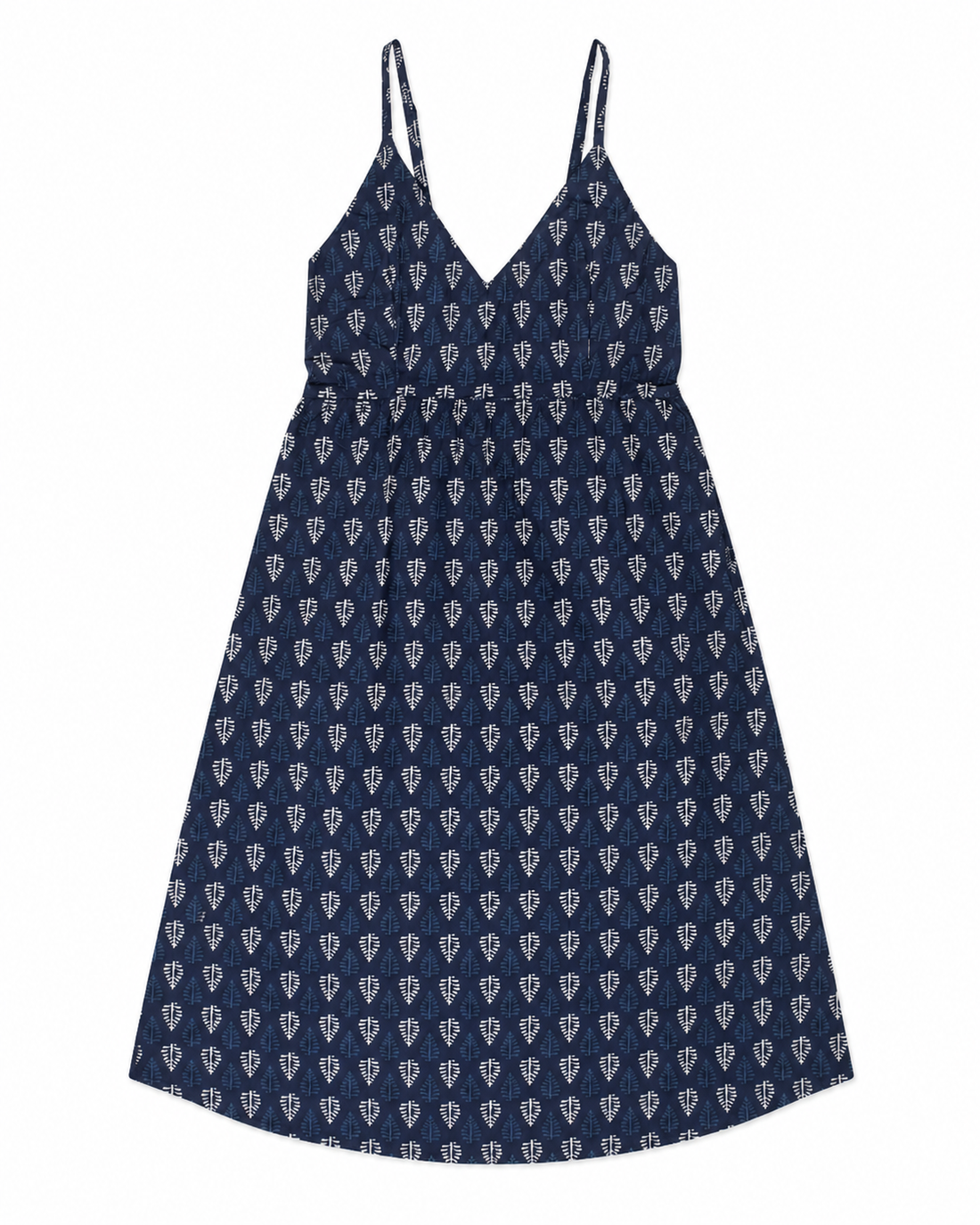 Blue Block Print Cotton Midi Dress