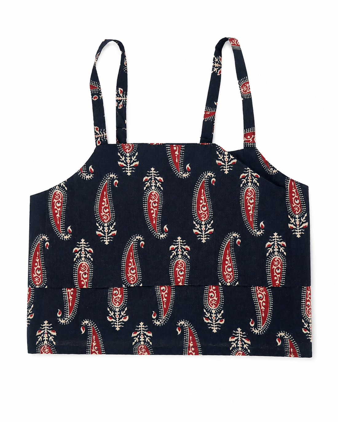 Black Block Print Cotton Crop Top