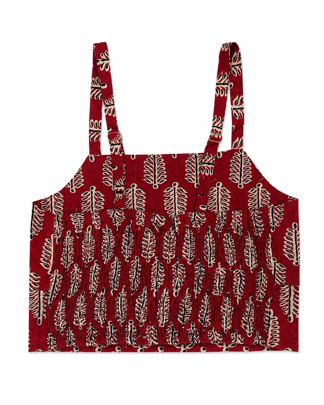 Red Block Print Cotton Crop Top