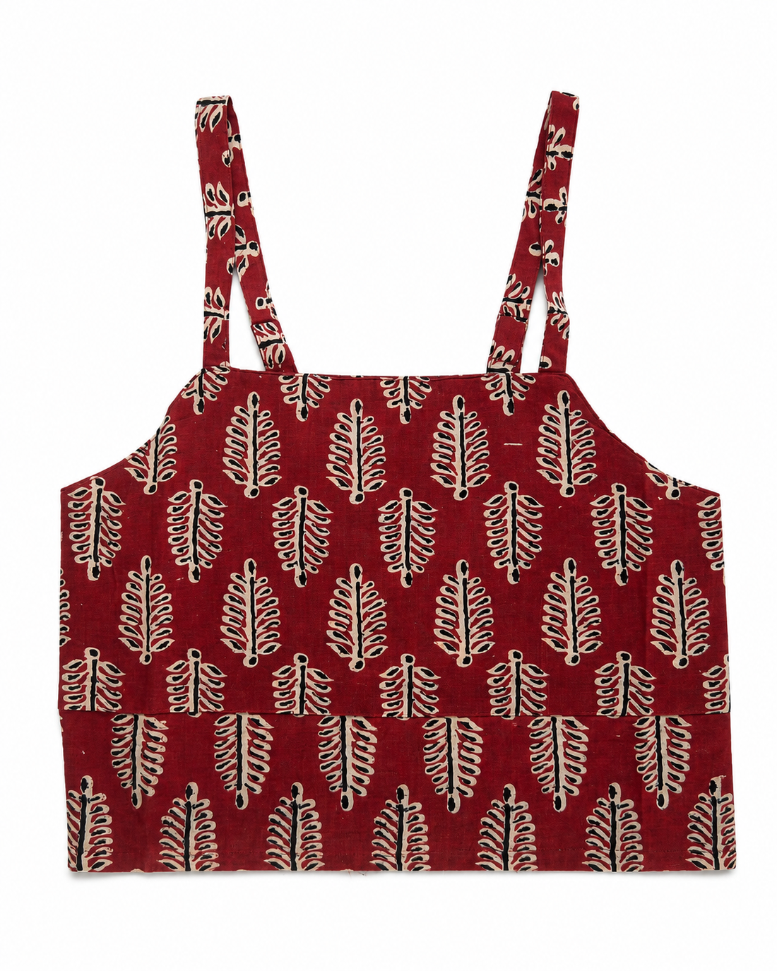 Red Block Print Cotton Crop Top