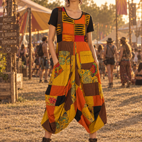 Multicolor Patchwork Harem Jumpsuit