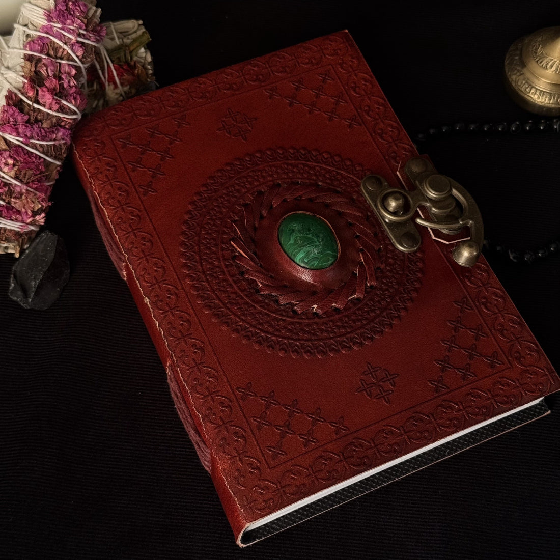 5 x 7 malachite stone leather journal
