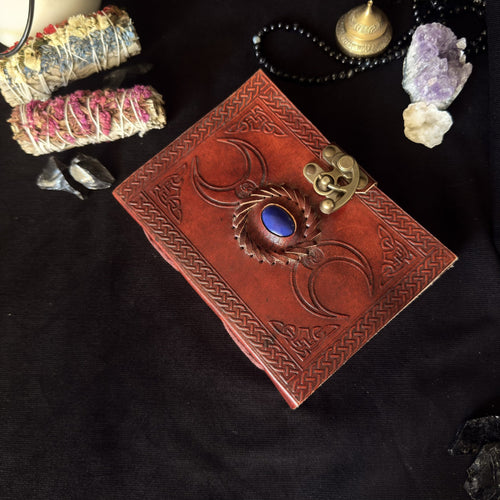 5 x 7 blue stone double moon leather journal