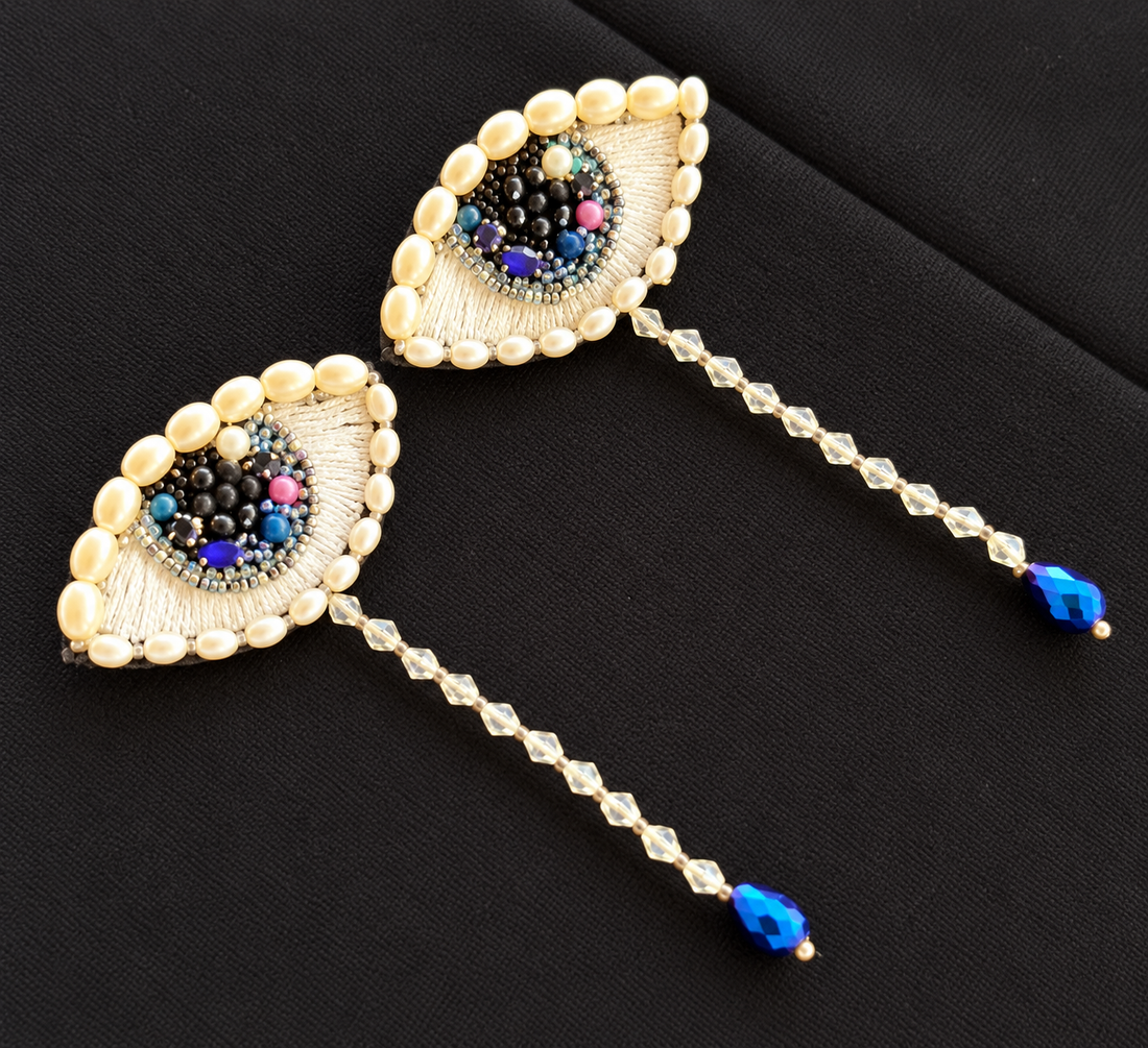 Midnight Gaze — Handmade Beaded Evil Eye Drop Earrings