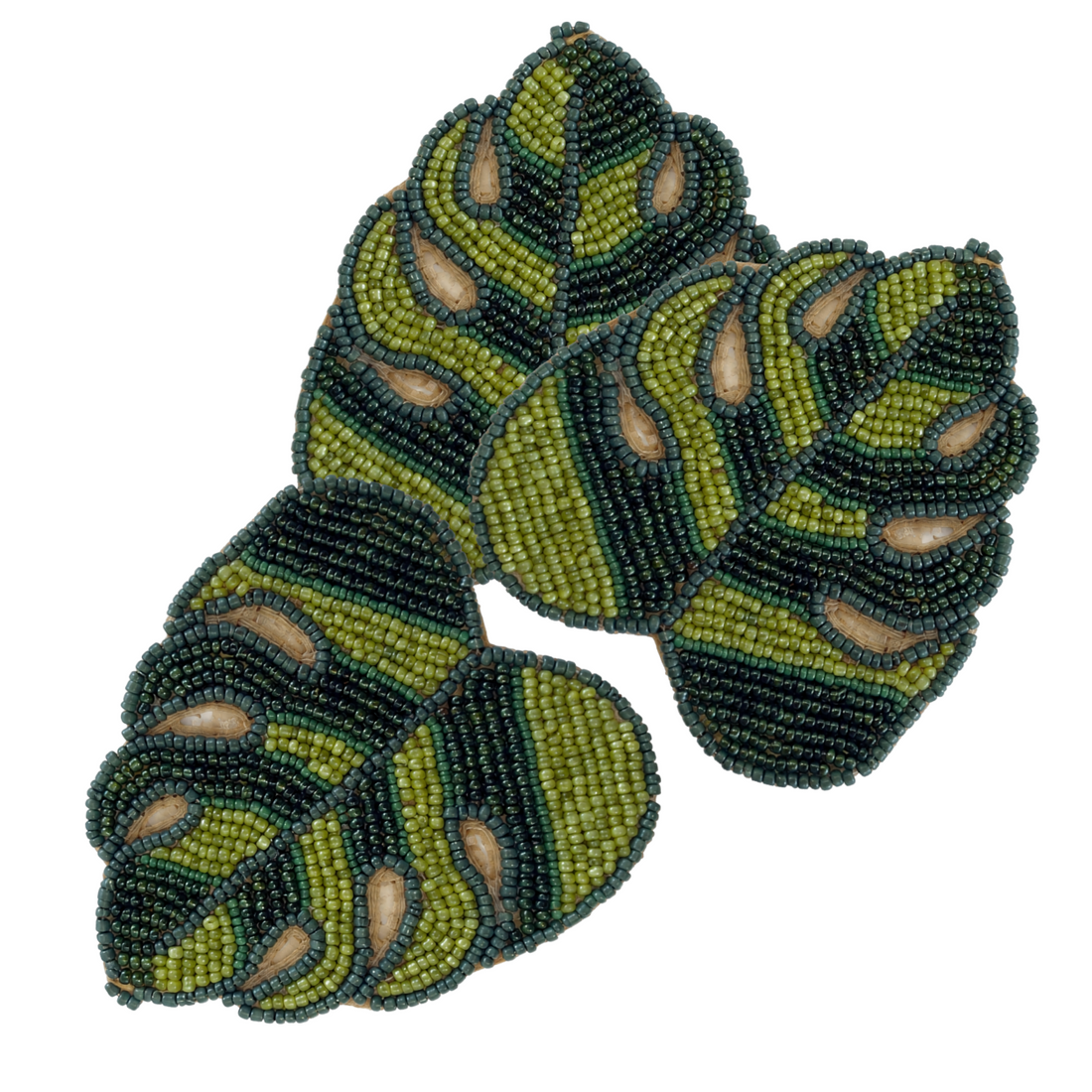 Set of 2 Beaded Monstera Leaf Coaster Set of 3