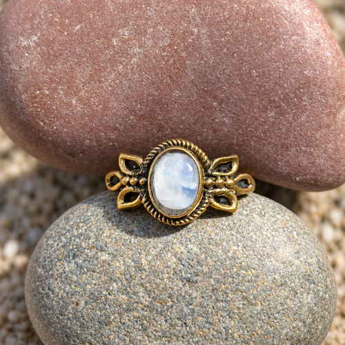 Brass Moonstone Iridescent Statement Ring