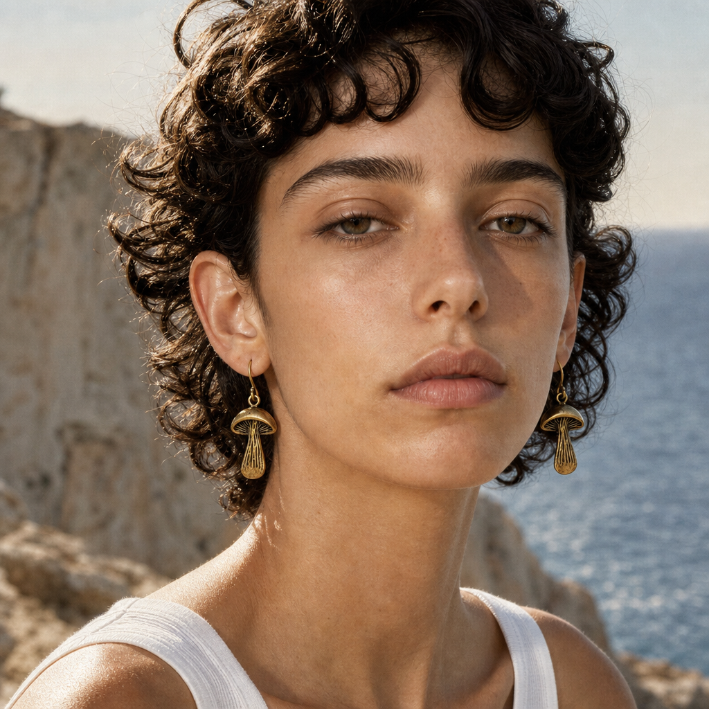 Brass Mushroom Statement Earrings