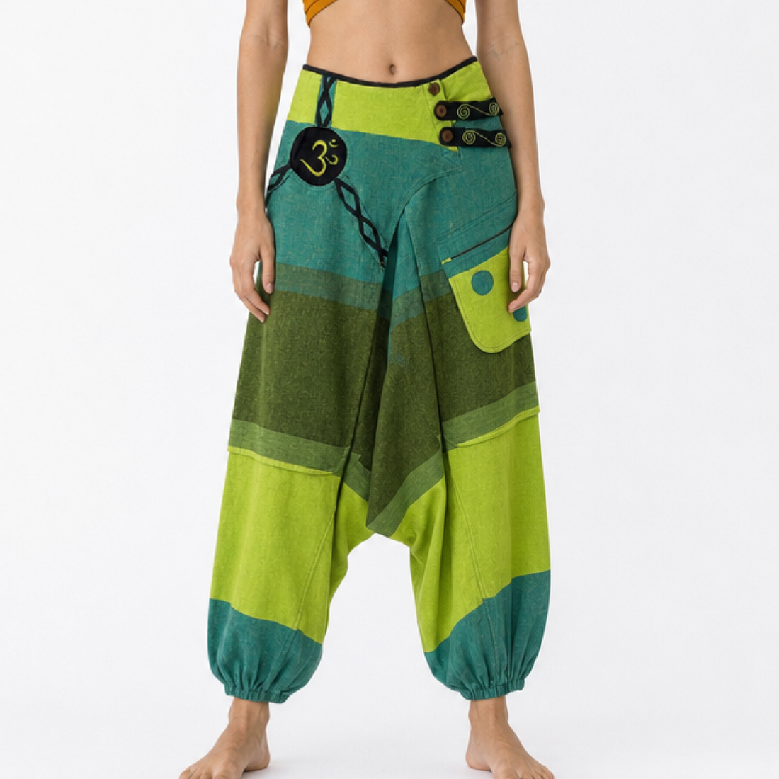 Green Om Patchwork Harem Pants