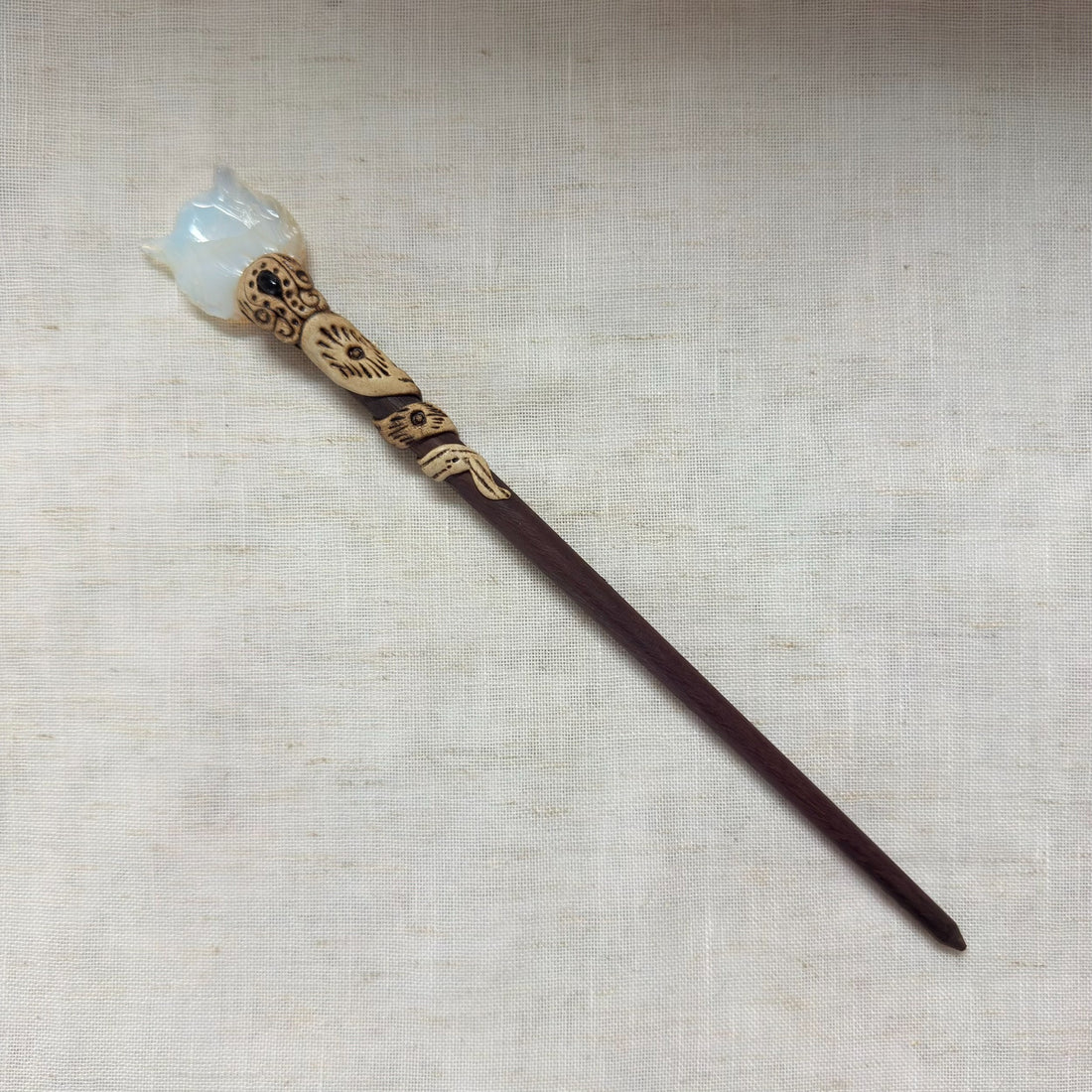 Handmade Opalite flame wooden hair stick