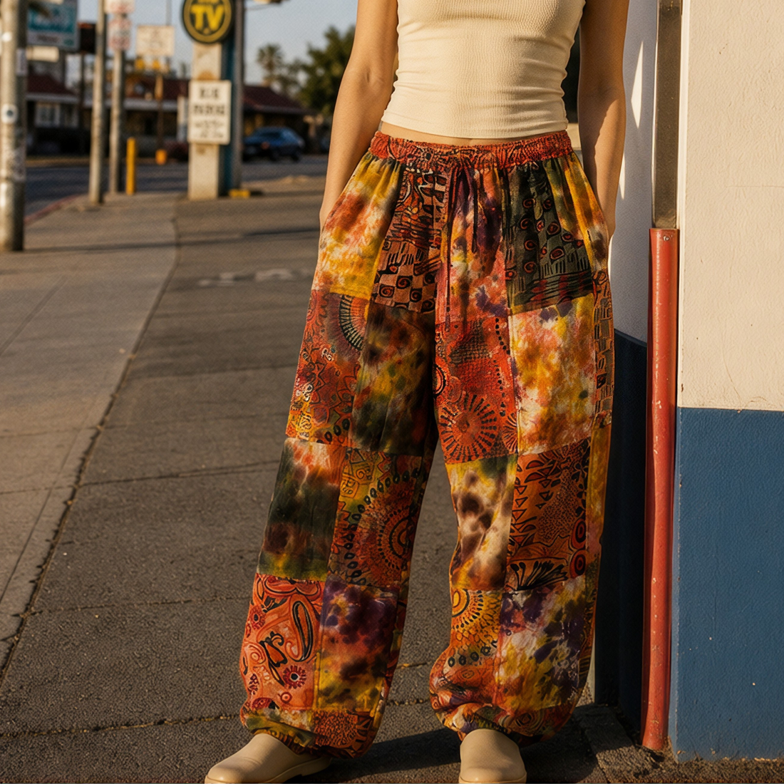 Multicolor Patchwork Cotton Jogger Pants