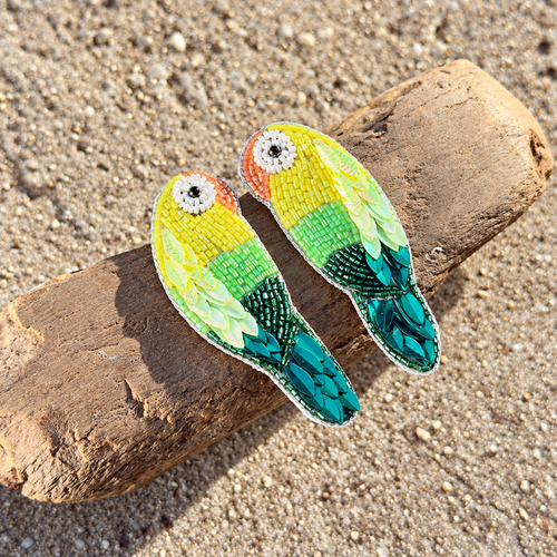 Beaded Parrot Statement Earrings