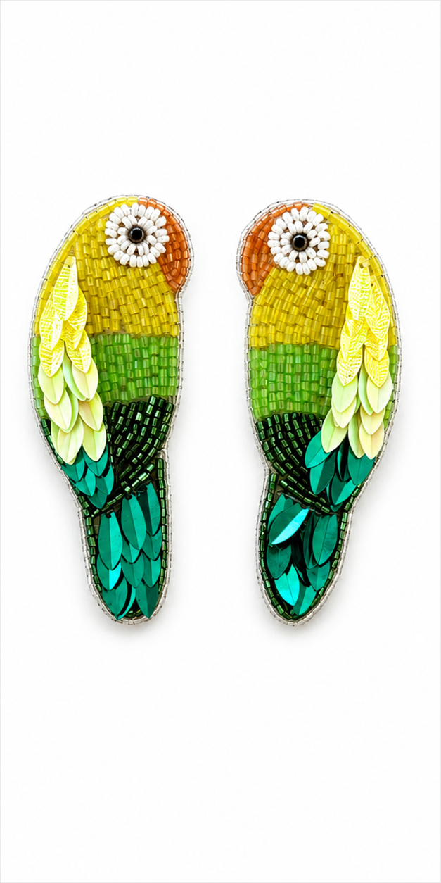 Beaded Parrot Statement Earrings