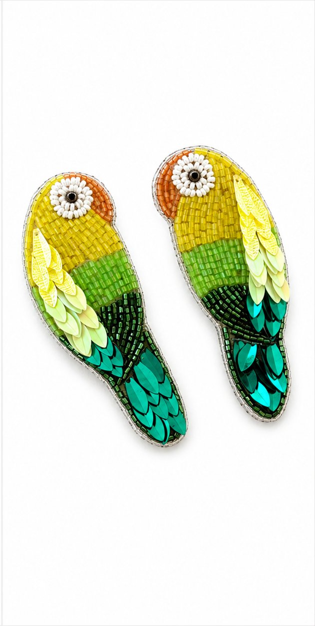 Beaded Parrot Statement Earrings