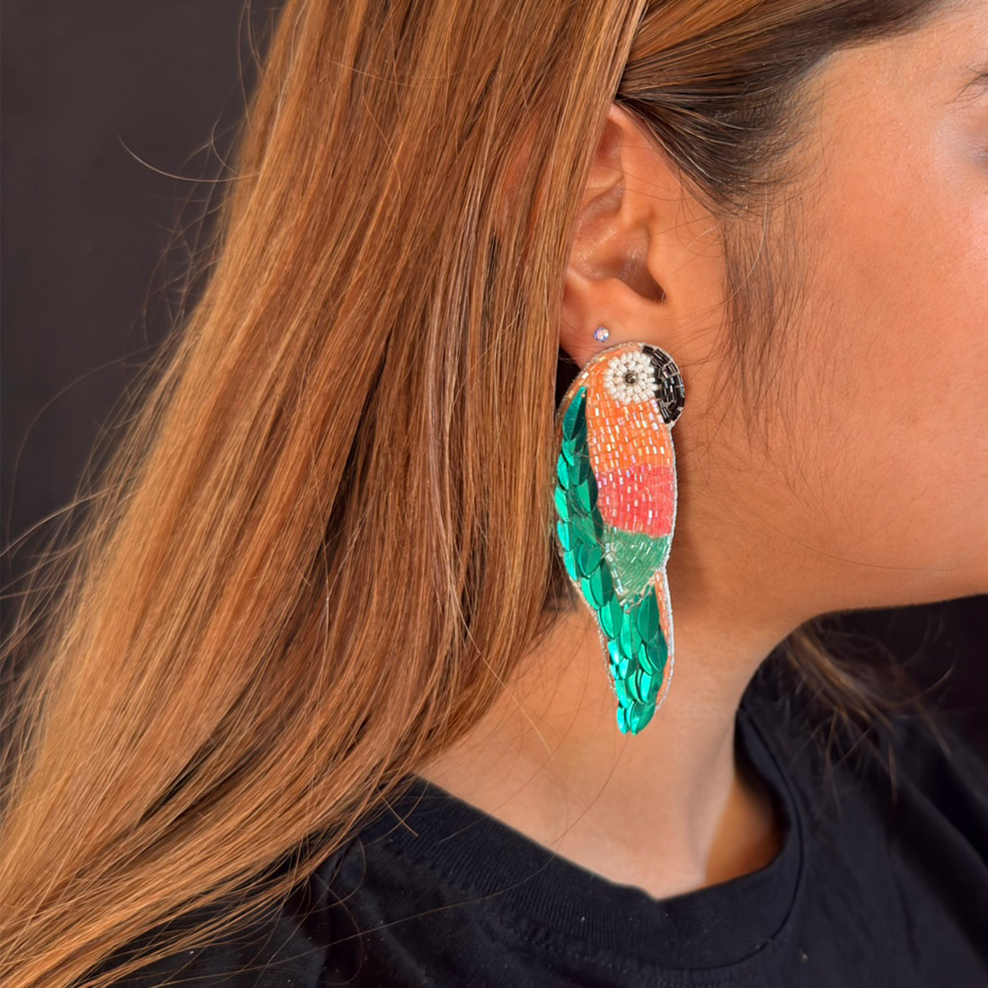 Sunset Parrots — Handmade Beaded Statement Earrings