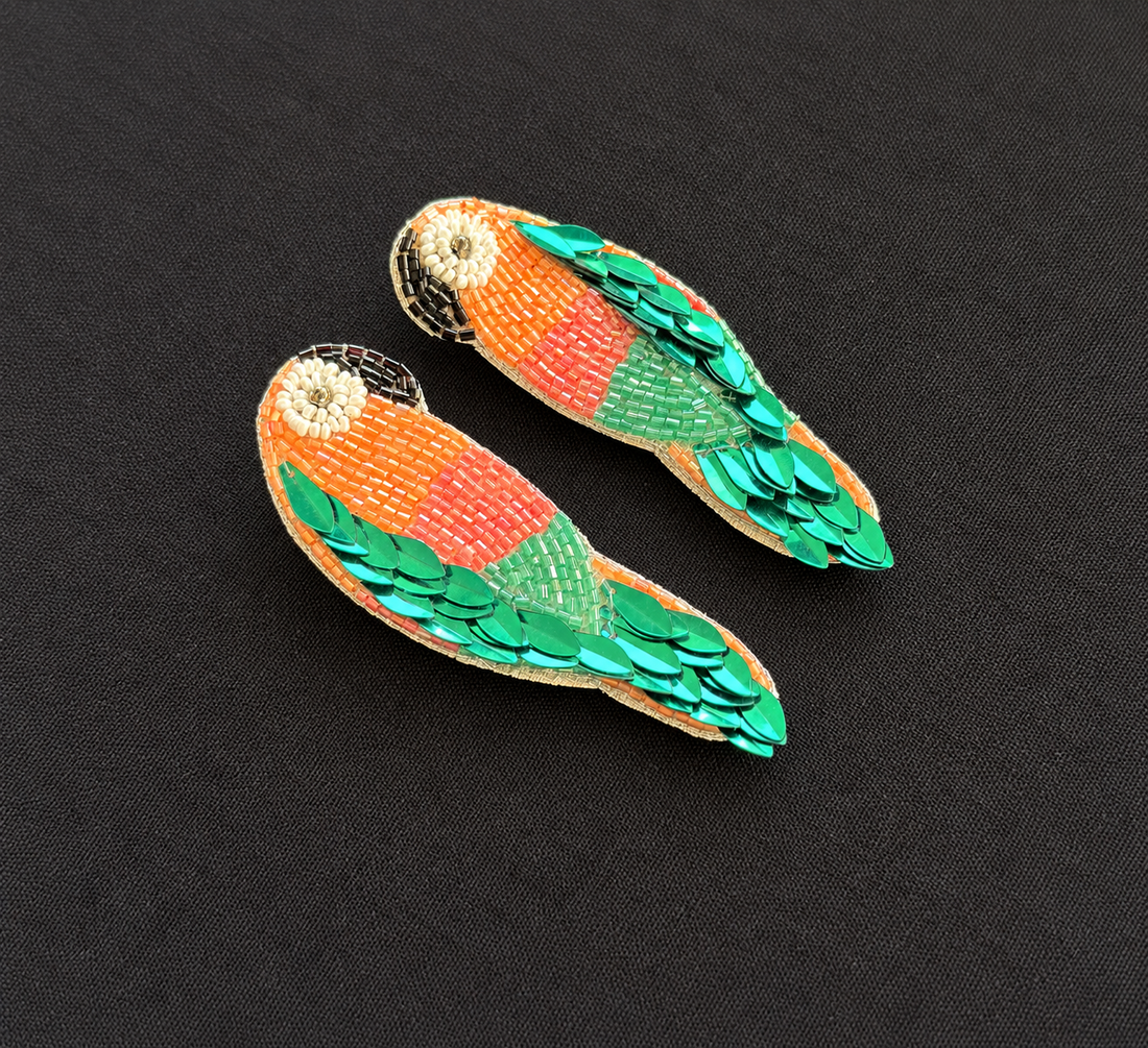 Sunset Parrots — Handmade Beaded Statement Earrings