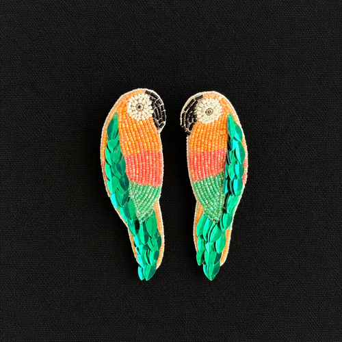 Sunset Parrots — Handmade Beaded Statement Earrings
