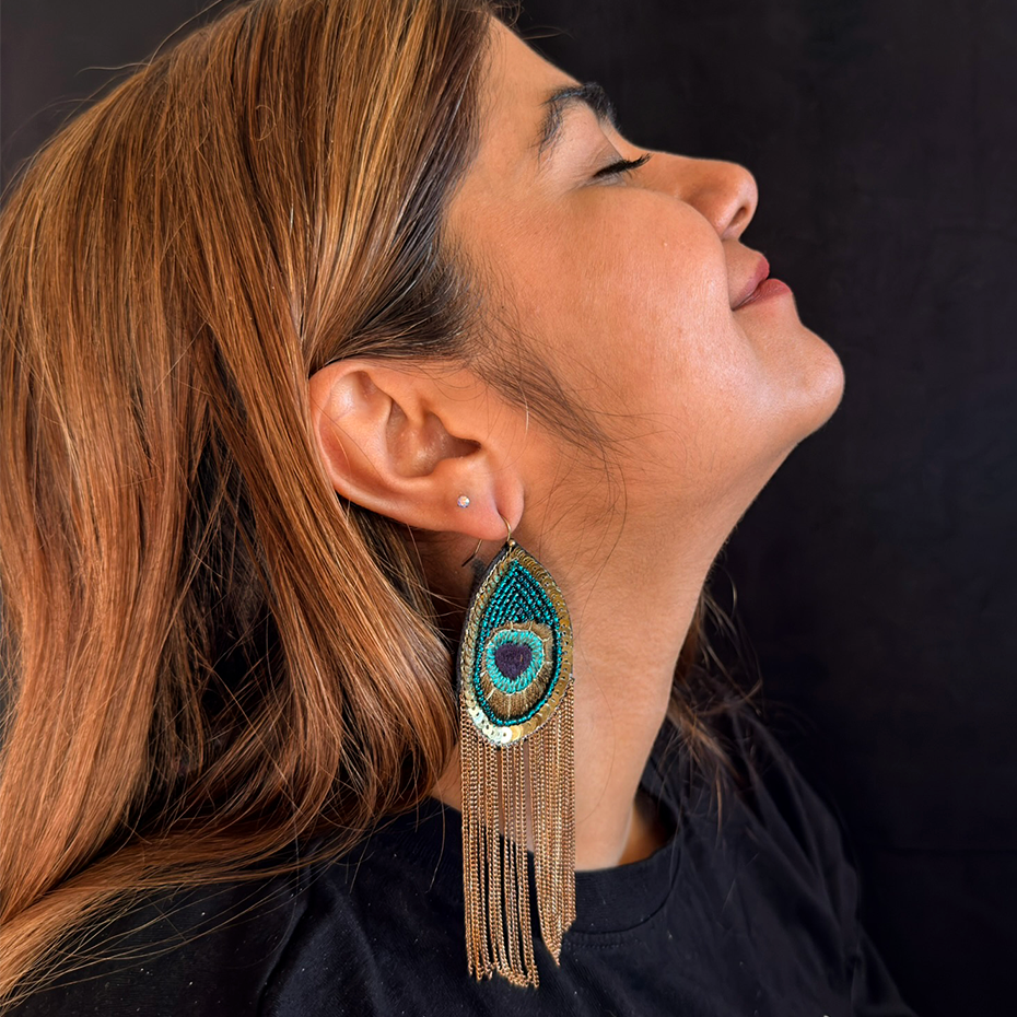 Peacock Fringe — Handmade Statement Earrings