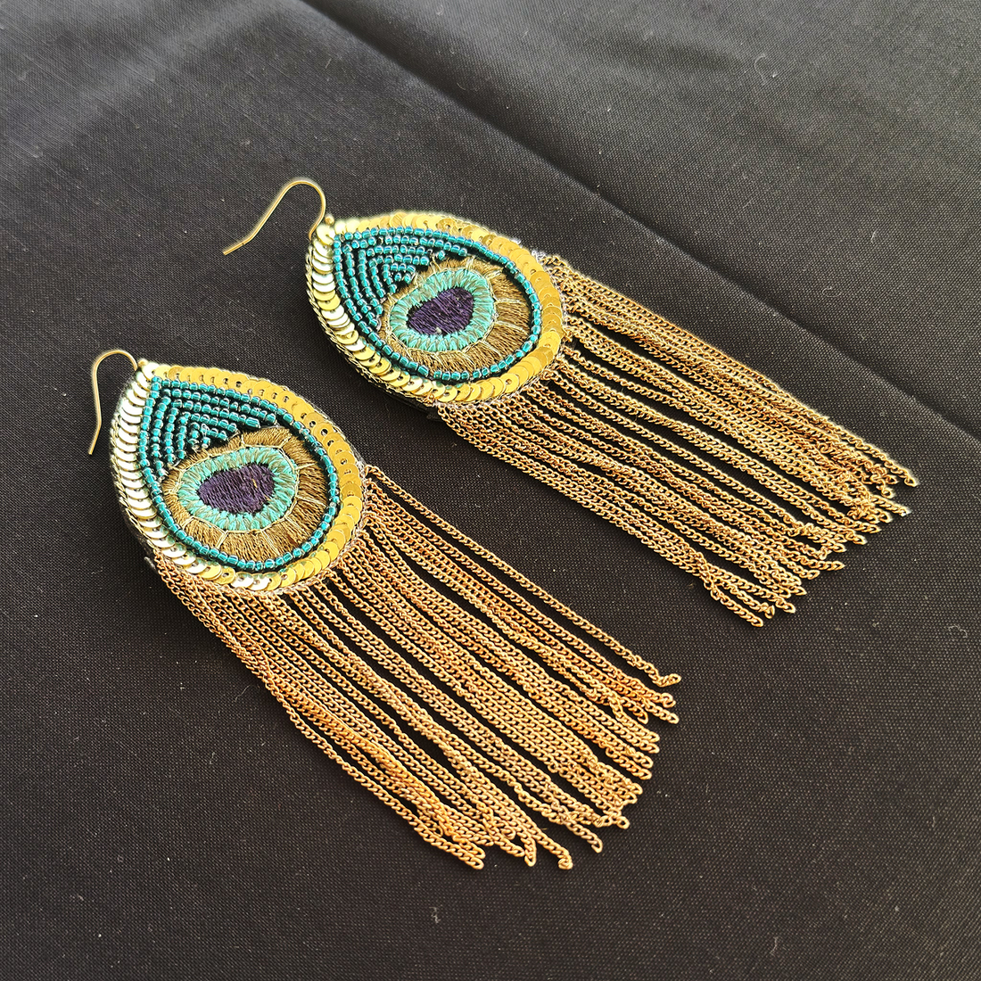 Peacock Fringe — Handmade Statement Earrings