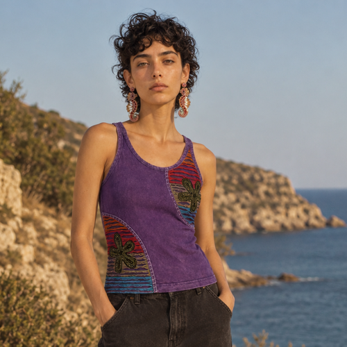 Purple Cutwork Appliqué Tank Top