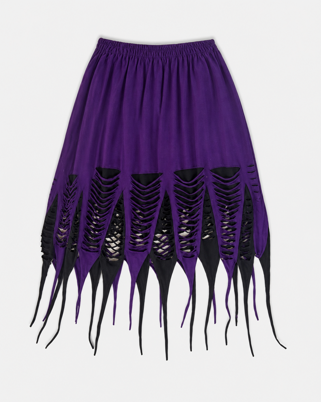 Purple & Black Shredded Cutout Statement Skirt