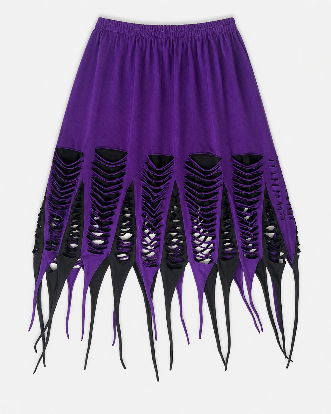 Purple & Black Shredded Cutout Statement Skirt