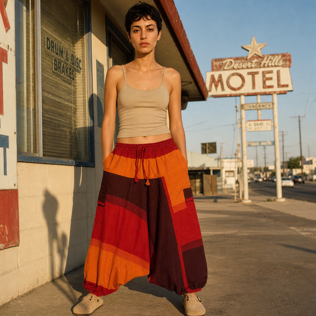 Colorblock Cotton Harem Pants
