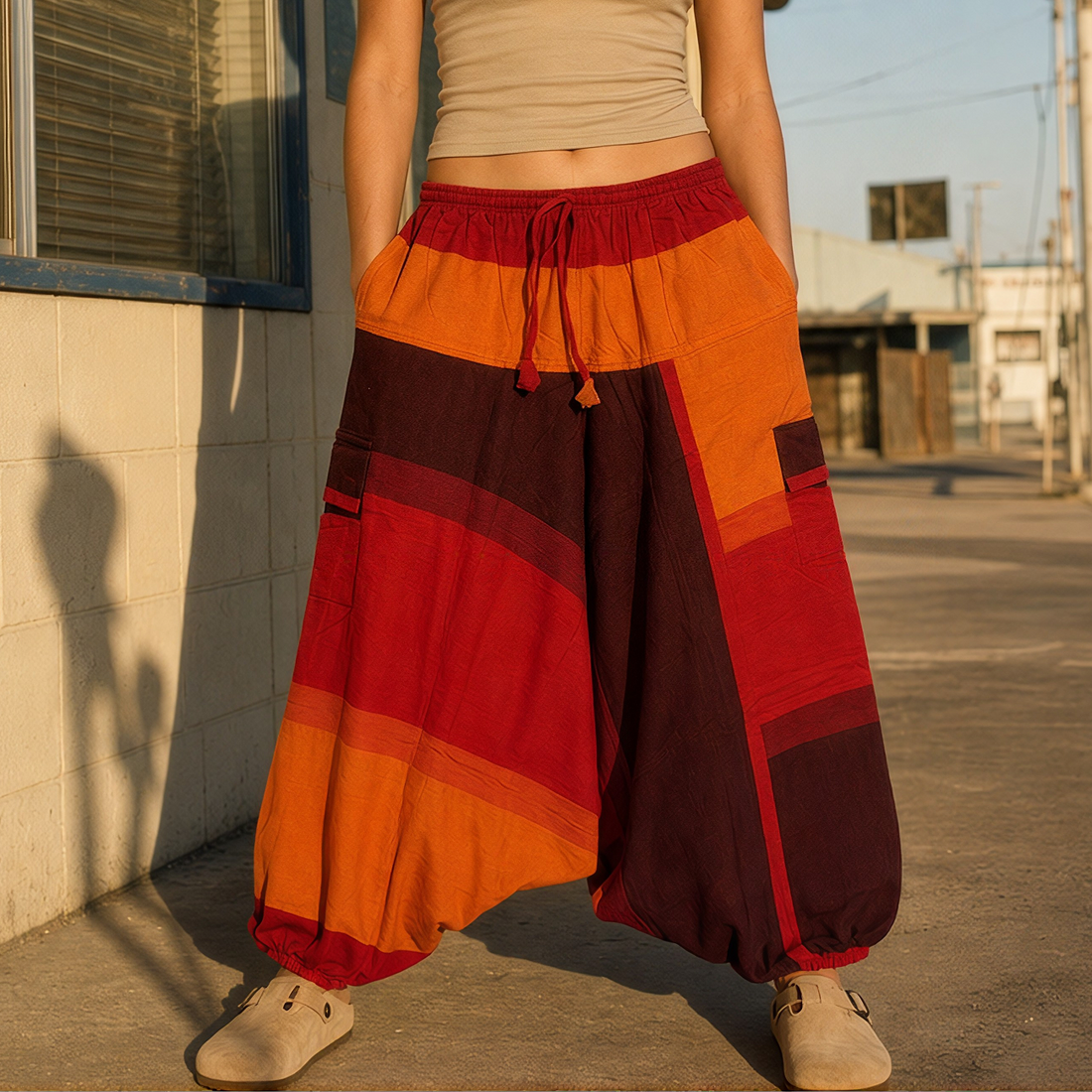 Colorblock Cotton Harem Pants