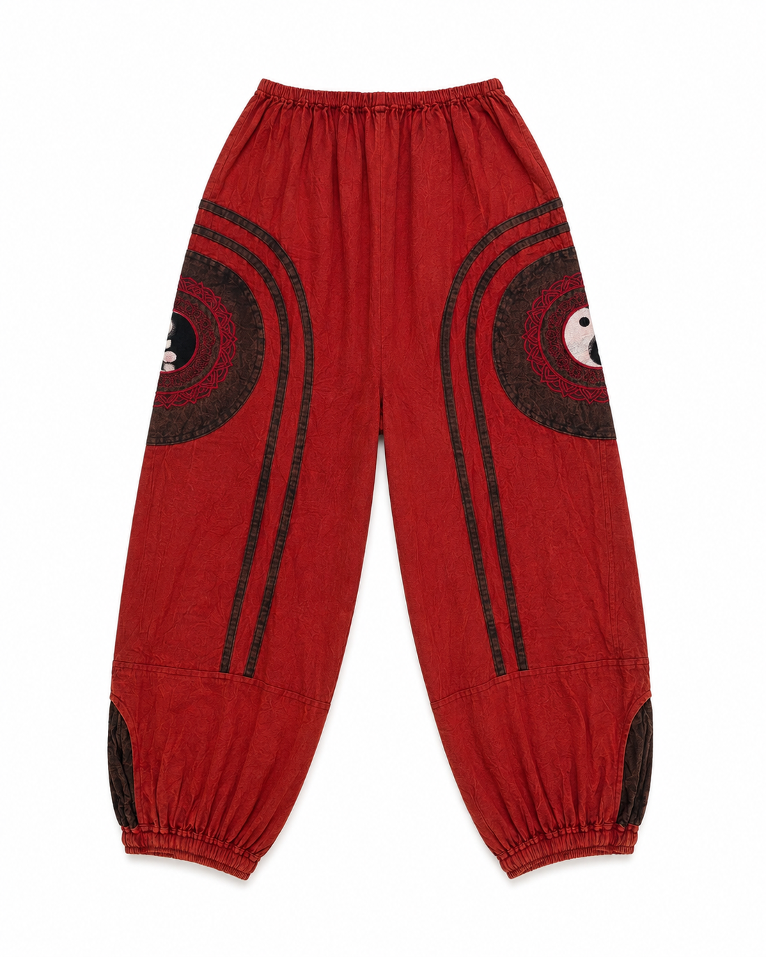 Red Cotton Peace Jogger Pants