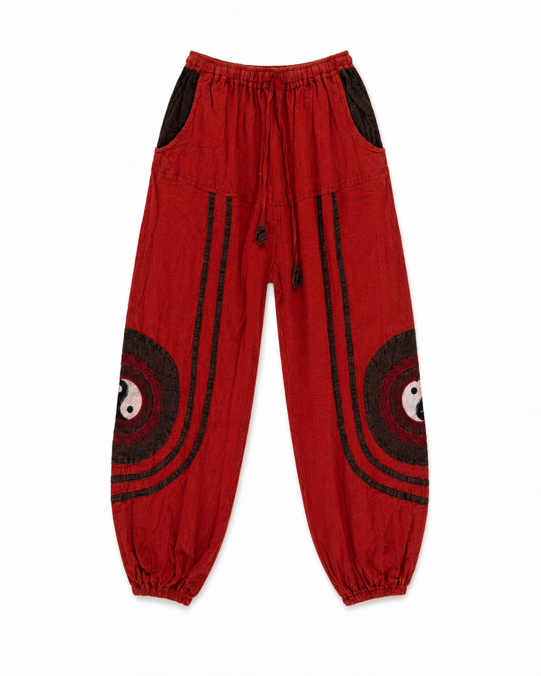 Red Cotton Peace Jogger Pants