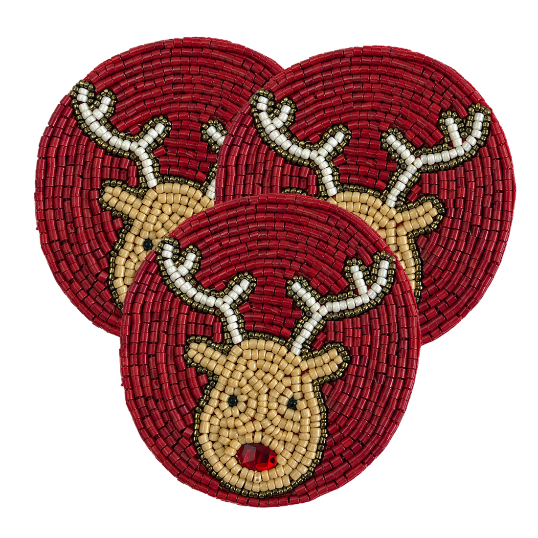 Beaded Reindeer Coaster Set of 3