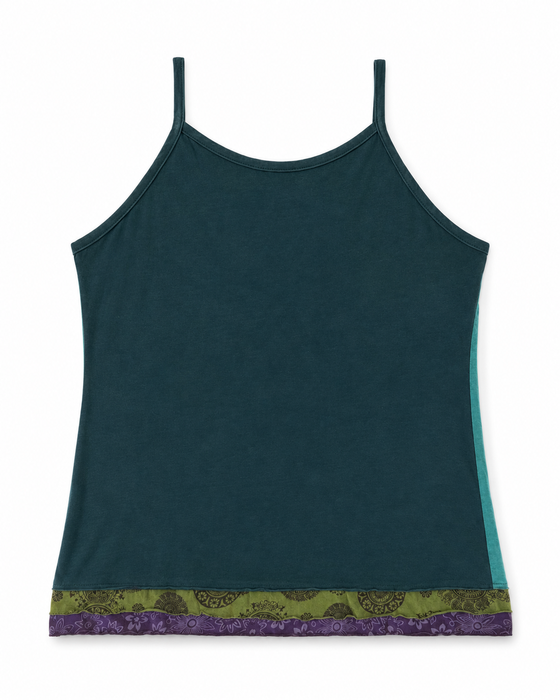 Teal Layered Patchwork Cotton Cami Top