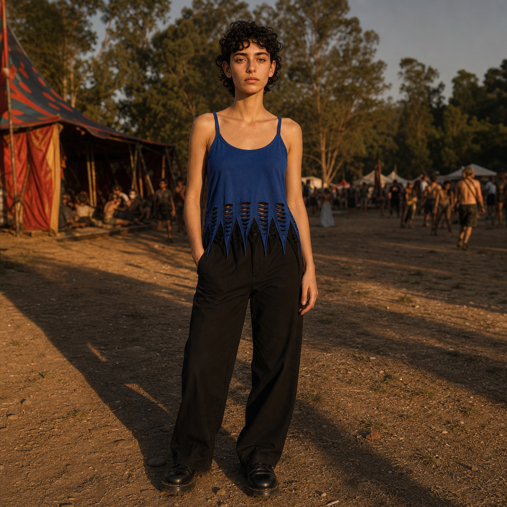 Blue & Black Cutwork Tank Top