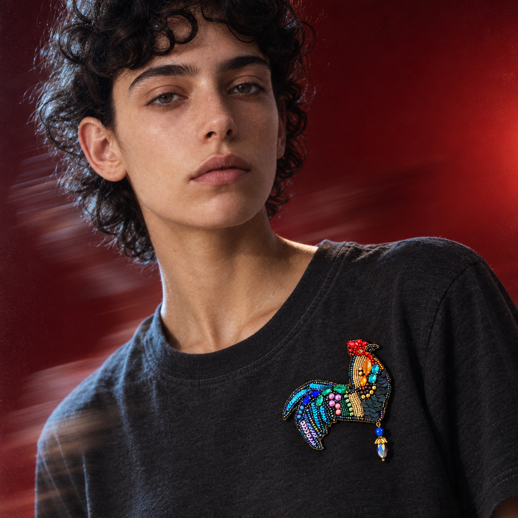 Rooster Riot — Handmade Beaded Rooster Statement Brooch