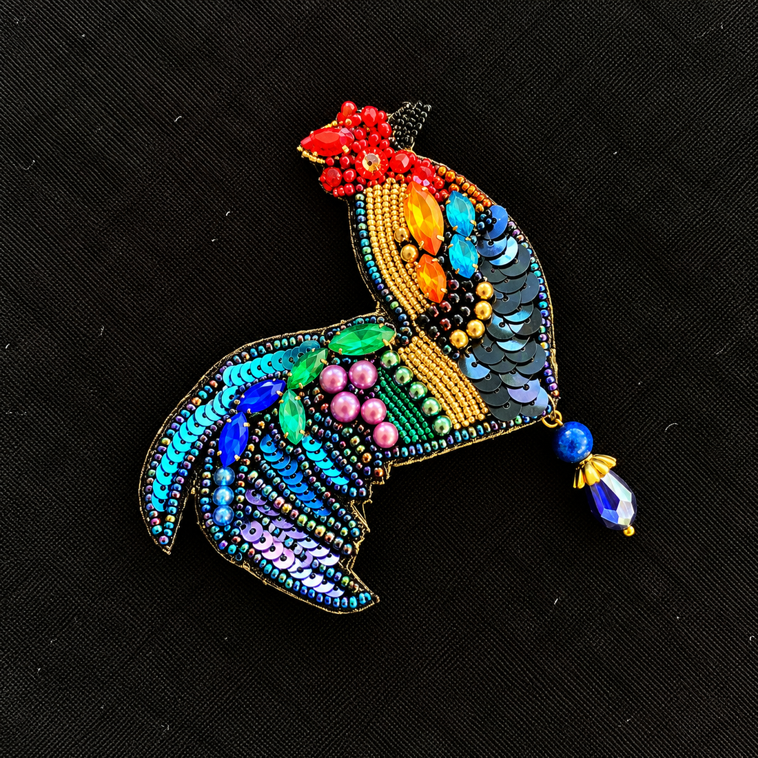Rooster Riot — Handmade Beaded Rooster Statement Brooch